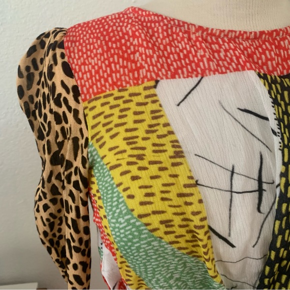 blink London Multicolored long sleeved faux wrap top w wrap tie sash at hem - Picture 2 of 16